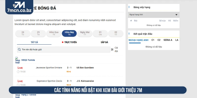 Giới Thiệu 7M Dữ Liệu Bóng Đá Cập Nhật Nhanh Chuẩn Xác 3 Các tính năng nổi bật khi xem bài giới thiệu 7M